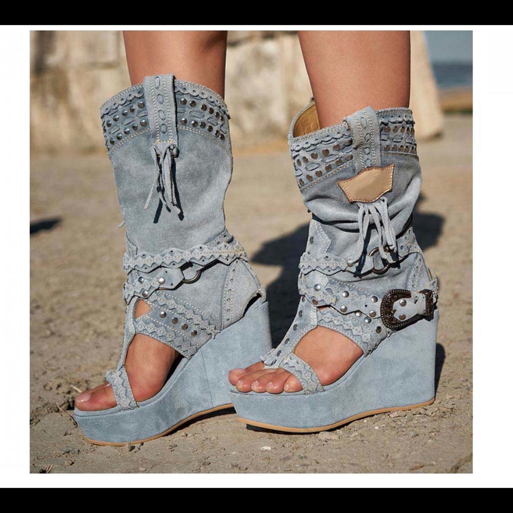 Women’s casual wedge sandals (denim color blue)